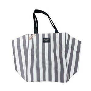 NEW Victoria's Secret Striped Tote Bag White Gray Black NWT Purse